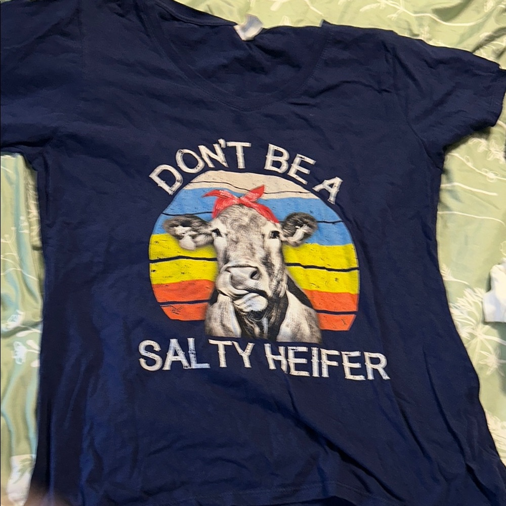 Navy Graphic Tee with Cow Print